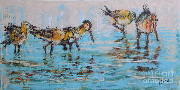  Art Print featuring the painting Black-Tailed Godwits by Jyotika Shroff