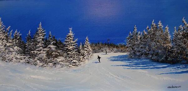 Ski Art Print featuring the painting Bluebird Day by Ken Ahlering