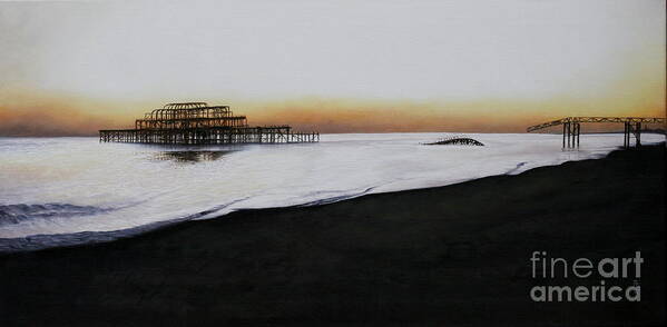 Oil Art Print featuring the painting Brighton West Pier-Tranquil sunset by Pauline Sharp