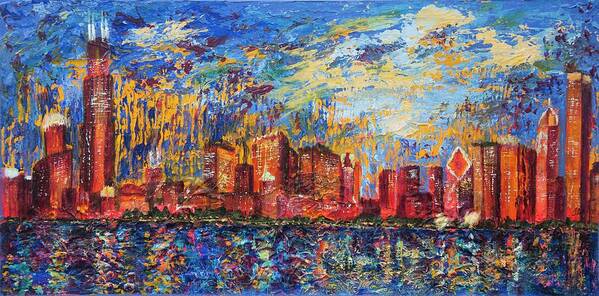 Landscape Art Print featuring the painting Chicago City Scape by Tracie L Hawkins