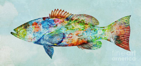 Color Fusion Art Print featuring the mixed media Colorful Gag Grouper Art by Olga Hamilton