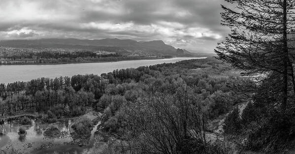 Columbia River Gorge Art Print featuring the photograph Columbia River Gorge black and white by John McGraw