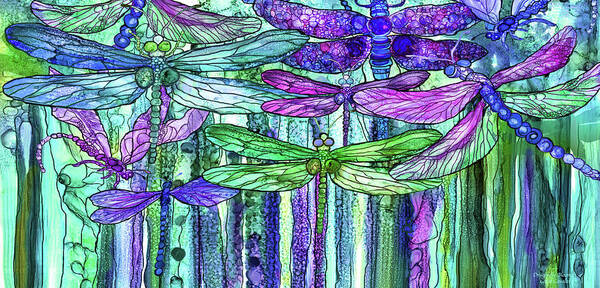 Carol Cavalaris Art Print featuring the mixed media Dragonfly Bloomies 4 - Purple by Carol Cavalaris