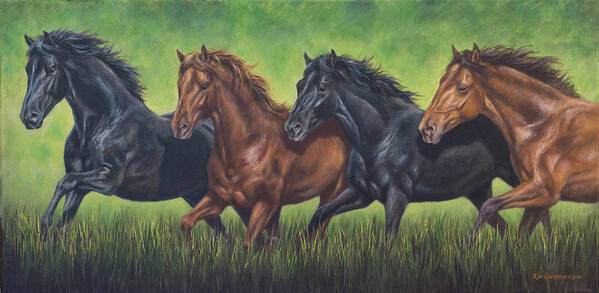 Horse Art Print featuring the painting Four Horses by Kim Lockman