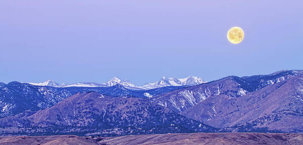 'full Moon' Art Print featuring the photograph Full Moon Setting Over The Colorado Rocky Mountains by James BO Insogna