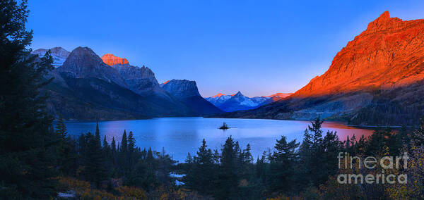 St Mary Art Print featuring the photograph Glacier Orange Glow Over St. Mary by Adam Jewell