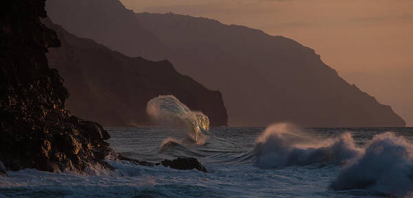 Fan Waves Art Print featuring the photograph Golden Hour Wave by Roger Mullenhour