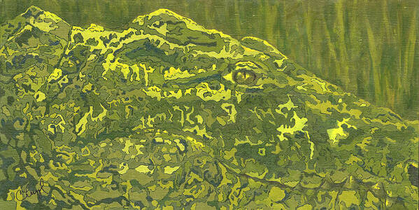 Crocodile Art Print featuring the painting Hidden Danger by Cheryl Bowman