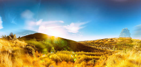 Reno Art Print featuring the photograph High Desert Autumn Sunset with Double Exposure, Warm Tones and Lens Flare by Brian Ball