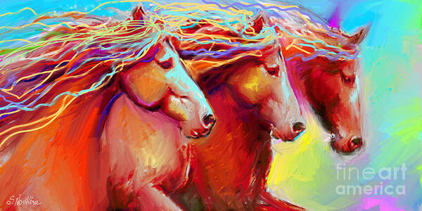 Horse Art Art Print featuring the painting Horse Stampede painting by Svetlana Novikova