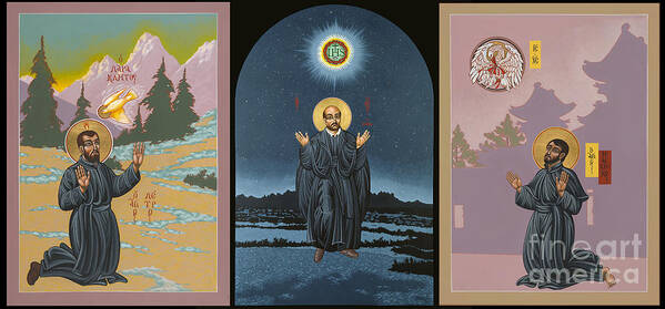Jesuit Triptych Art Print featuring the painting Jesuit Triptych-St Peter Faber-St Ignatius-St Francis Xavier by William Hart McNichols