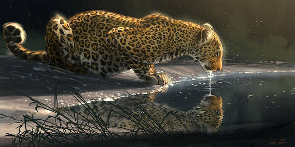 Leopard Art Print featuring the digital art Just A Sip by Aaron Blaise