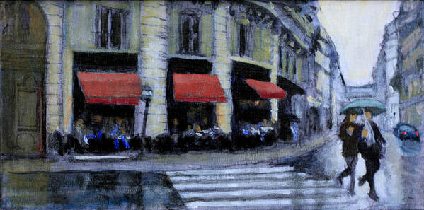 Rainy Paris Street Scene Art Print featuring the painting La Parisienne by David Zimmerman