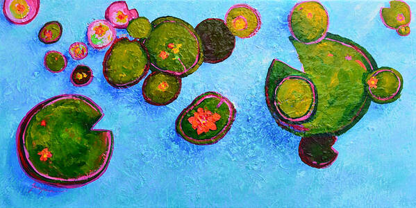 Lily Pads Waterlilies Modern Impressionist Landscape Palette Knife Artwork Unique Art Art Print featuring the painting Lily Pads Waterlilies Pond Modern Impressionist Landscape palette knife Artwork by Patricia Awapara