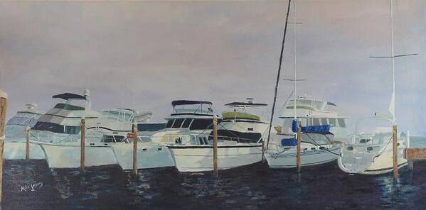 Boat Art Print featuring the painting Marriott Marina at Stuart, FL by Mike Jenkins