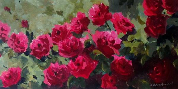 Red Roses Art Print featuring the painting May Roses by Sandra Strohschein