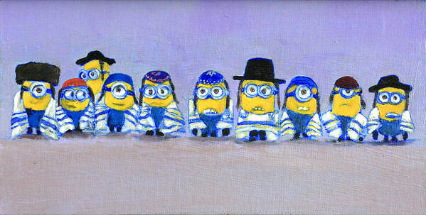 Jewish Worship Group Art Print featuring the painting Minions Minyan by David Zimmerman