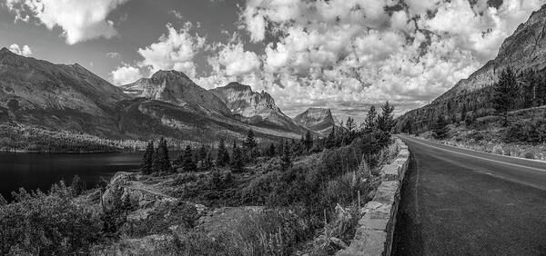 Glacier Art Print featuring the photograph Montana Going to the Sun Road Black and White by John McGraw