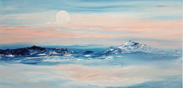 Full Moon Art Print featuring the painting Morning Full Moon by Cheryl Nancy Ann Gordon