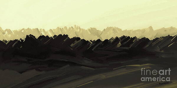Digital Hand-drawn Painting Art Print featuring the digital art Mountains of the Mohave by Tim Richards