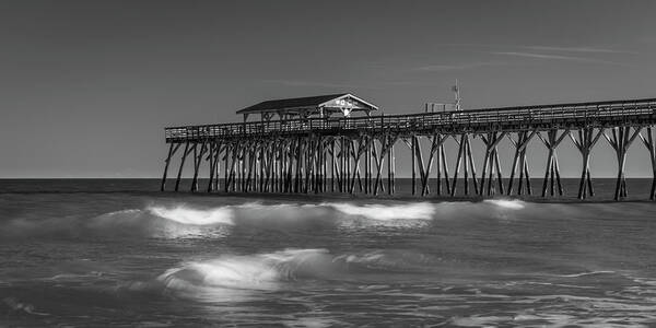 Pier Art Print featuring the photograph Myrtle Beach Pier Panorama in Black and White by Ranjay Mitra