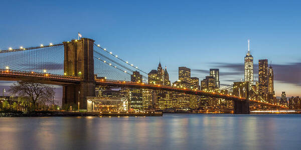 Architecture Art Print featuring the photograph New York Skyline - Brooklyn Bridge by Christian Tuk