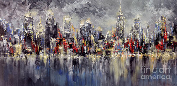 City Art Print featuring the painting NYC Lights by Tatiana Iliina