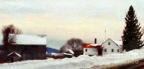 Farmhouse Art Print featuring the photograph On my way home - Winter Farmhouse by Janine Riley