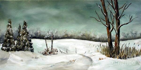 Snow Art Print featuring the painting Overcast Winter Day by AMD Dickinson