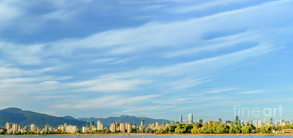 Canada Art Print featuring the photograph Blue sky over Vancouver city skyline. by Viktor Birkus