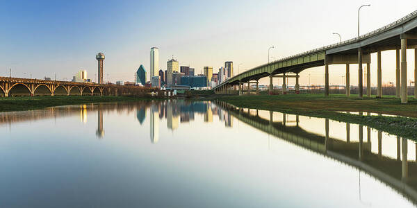 Dallas Art Print featuring the photograph Panorama of Dallas Skyline with reflection 2 by Mati Krimerman