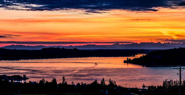 Hale Art Print featuring the photograph Panoramic Sunset over Hail Passage E Series on the Puget Sound by Rob Green