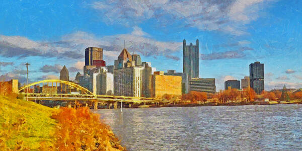 Pittsburgh Art Print featuring the digital art Pittsburgh From The Shore Of The Ohio River by Digital Photographic Arts