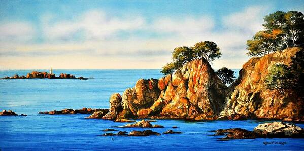 Seascape Art Print featuring the painting Rocks at Palafrugel,Calella, Spain by Robert W Cook