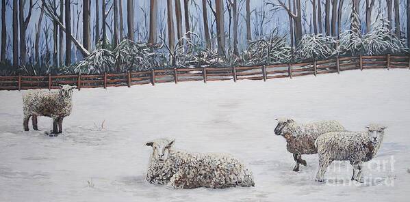 Sheep Art Print featuring the painting Sheep in Field by Reb Frost