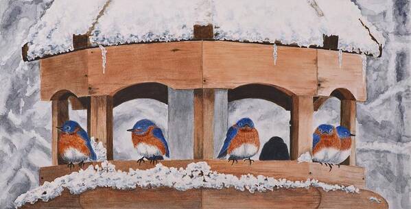 Bluebirds Art Print featuring the painting Shelter from the Storm by Deb Brown Maher