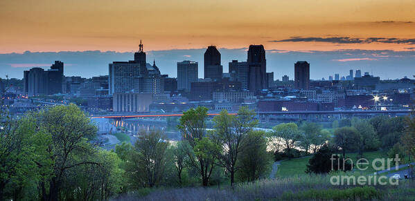 Mississippi River Art Print featuring the photograph St Paul, MN Sunset by Jim Schmidt MN