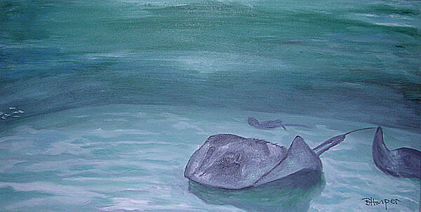 Stingrays Art Print featuring the painting Stingrays at Cayman Island by Barbara Harper