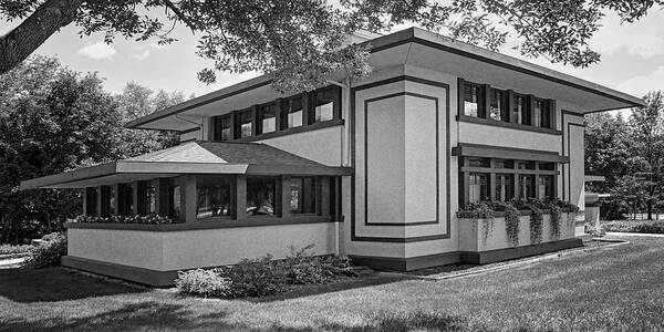 Wright Art Print featuring the photograph Stockman House - Frank Lloyd Wright - Black and White by Nikolyn McDonald