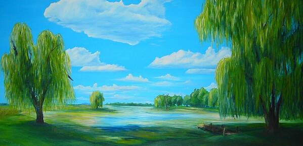 Willow Art Print featuring the painting Summer on Willow Bay by Daniel W Green