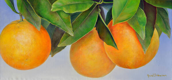 Floral Painting Art Print featuring the painting Trois Oranges by Muriel Dolemieux