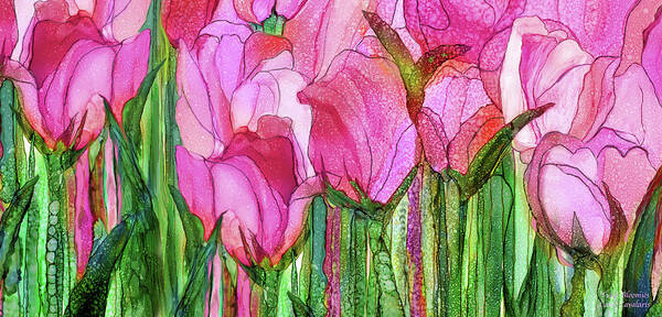 Carol Cavalaris Art Print featuring the mixed media Tulip Bloomies 4 - Pink by Carol Cavalaris