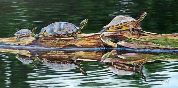 Red-eared Slider Art Print featuring the painting Turtle Family by Marilyn McNish