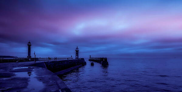 Scarborough Art Print featuring the photograph Two Lighthouses At Sunset #1 by Mountain Dreams