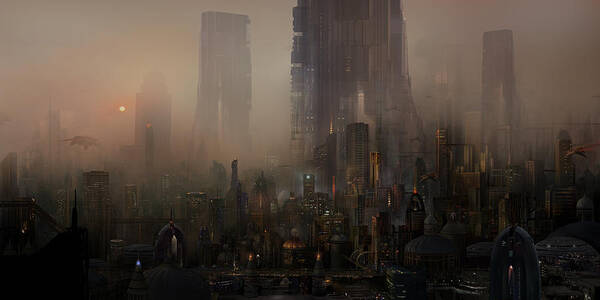 Future City Art Print featuring the painting Utherworlds Cohabitations by Philip Straub