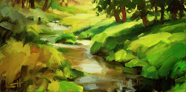 River Art Print featuring the painting Verdant Banks by Steve Henderson