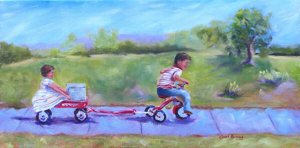 Tricycle Art Print featuring the painting What Should We Do Today? by Carol Berning