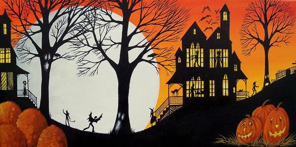 Art Art Print featuring the painting Widow Martins Halloween Party silhouette by Debbie Criswell