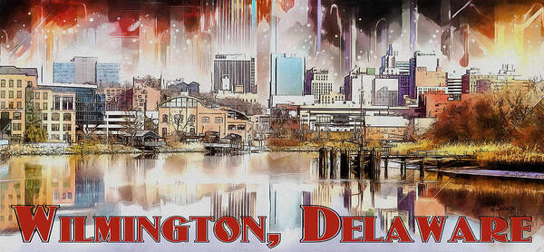 City Skyline Art Print featuring the painting Wilmington City Lights by Kai Saarto