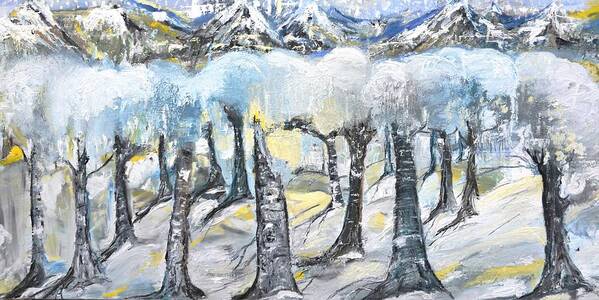 Mountains Art Print featuring the painting Winter in the Woods by Evelina Popilian